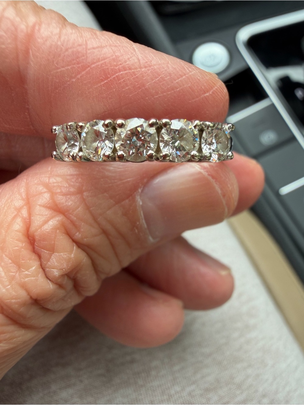 14K White Gold Five Stone Natural Diamond Wedding Anniversary Band